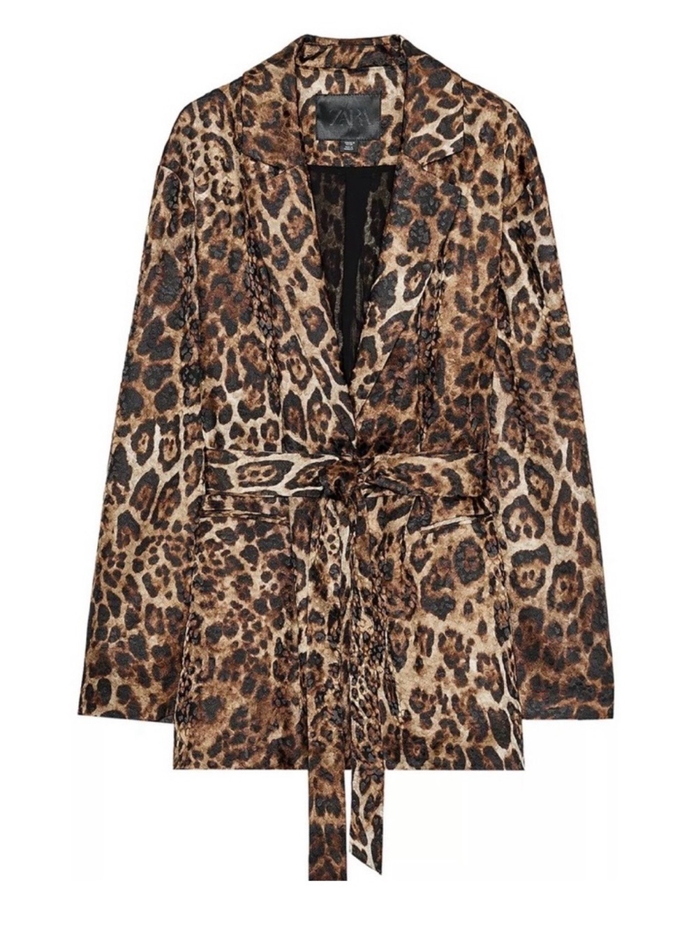 Zara Leopard-Print Satin Belted Blazer - Brown/Black